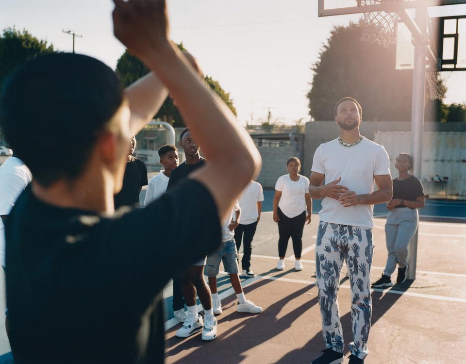 <em>Curry, in L.A. in August, works with young people across the country through his Eat.Learn.Play. foundation, Underrated basketball and golf tours, and other charities</em>.