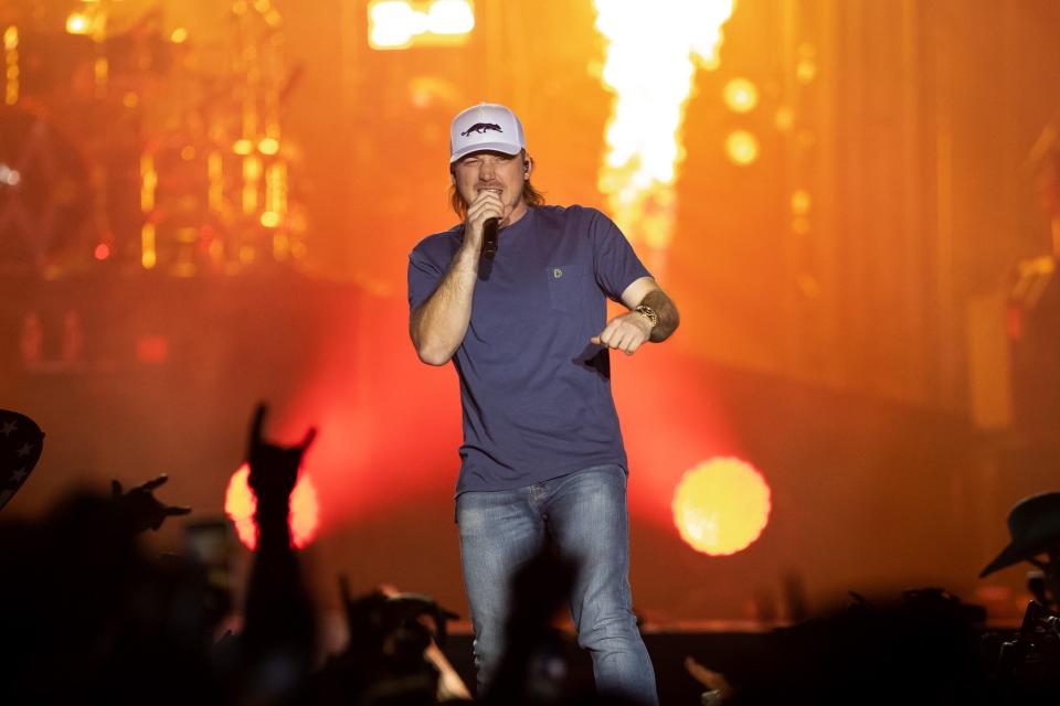 Morgan Wallen lights the arena up with pyrotechnics during Day 3 of Country Thunder in Florence, Arizona., on April 9, 2022. He returns to Phoenix July 19-20.