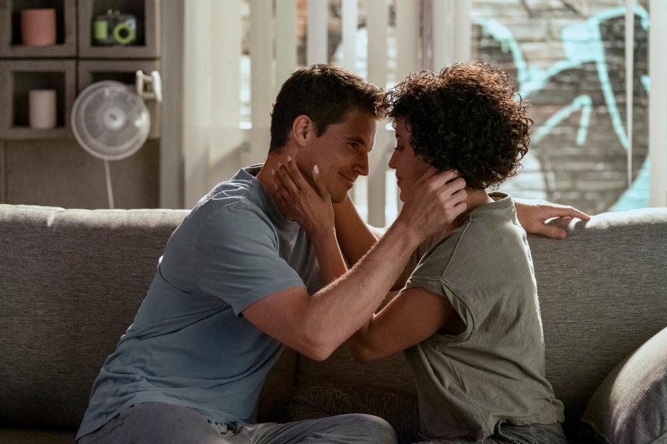 Robbie Amell as Nathan and Andy Allo as Nora in Season 3 of Amazon's "Upload."