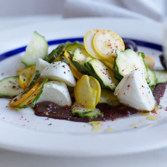 Mozzarella with Summer Squash and Olive Puree