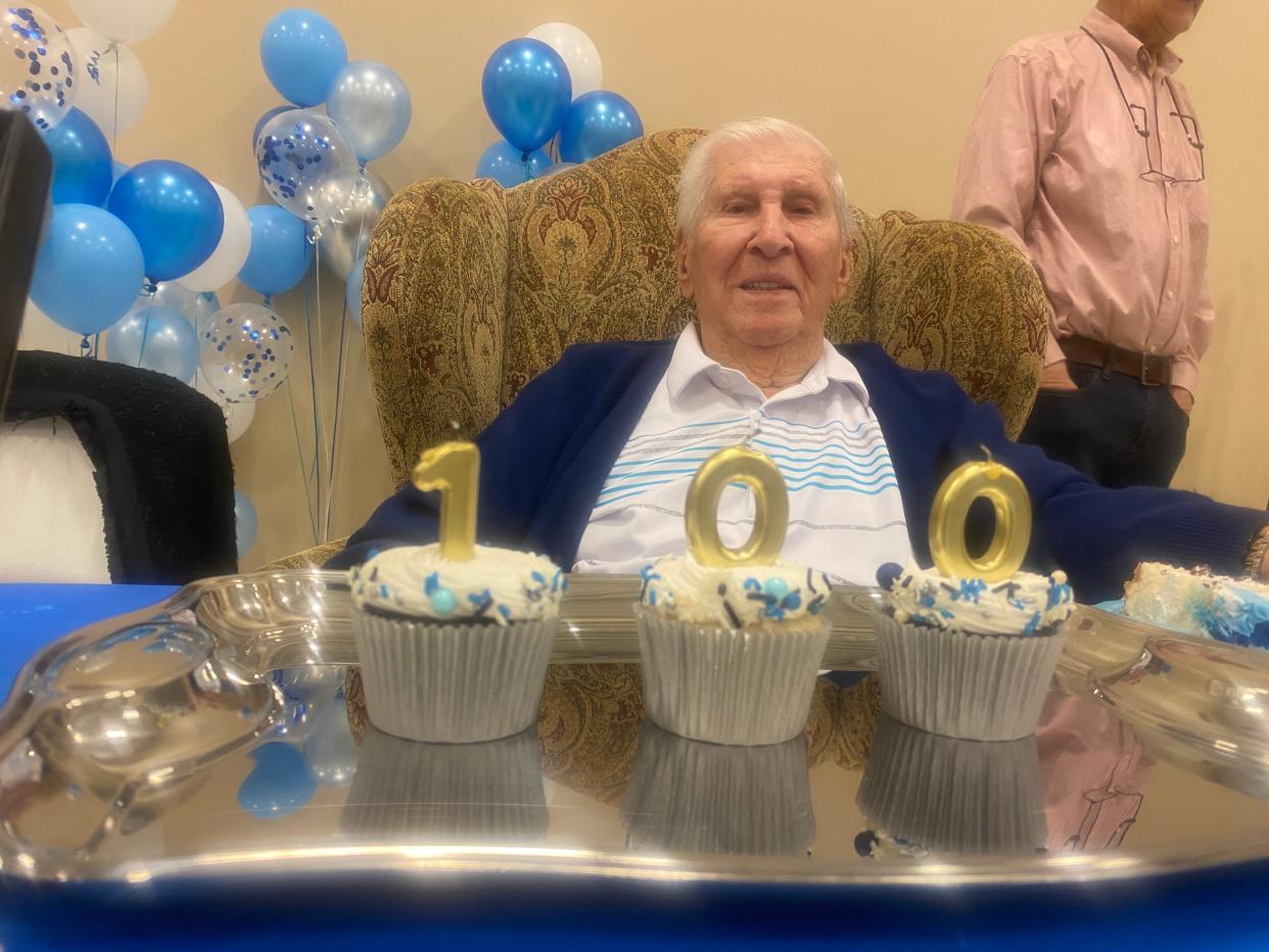 World War II veteran and retired Springfield business owner Bill White celebrated his 100th birthday Saturday with dozens of friends and family.