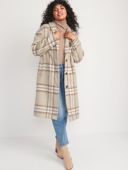 Relaxed Plaid Soft-Brushed Overcoat for Women