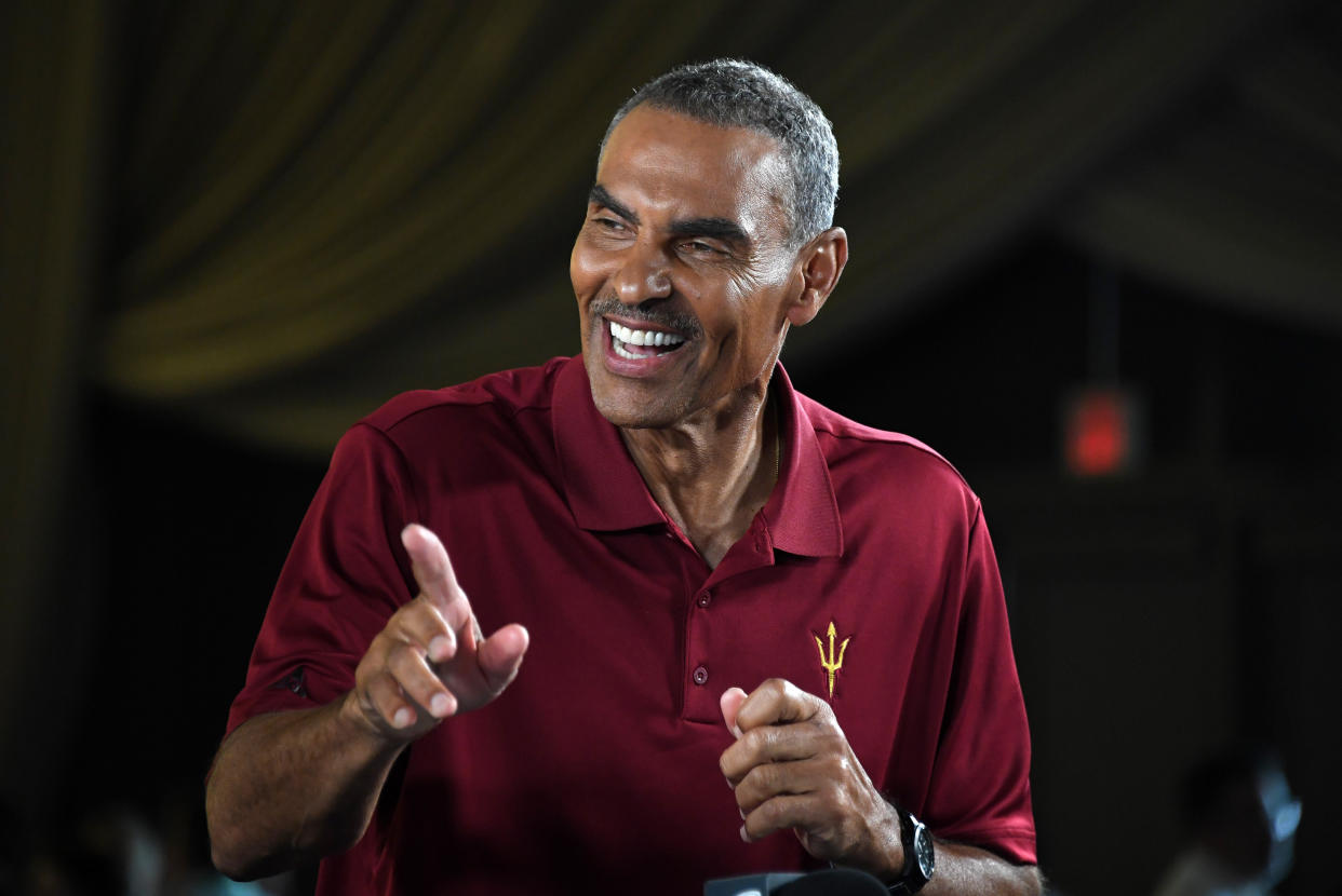 Jul 24, 2019; Los Angeles, CA, USA; Arizona State Sun Devils coach Herm Edwards during Pac-12 football media day at Hollywood & Highland. Mandatory Credit: Kirby Lee-USA TODAY Sports