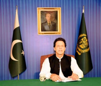 Pakistan's Prime Minister Imran Khan, speaks to the nation in his first televised address in Islamabad, Pakistan August 19, 2018. Press Information Department (PID)/Handout via REUTERS