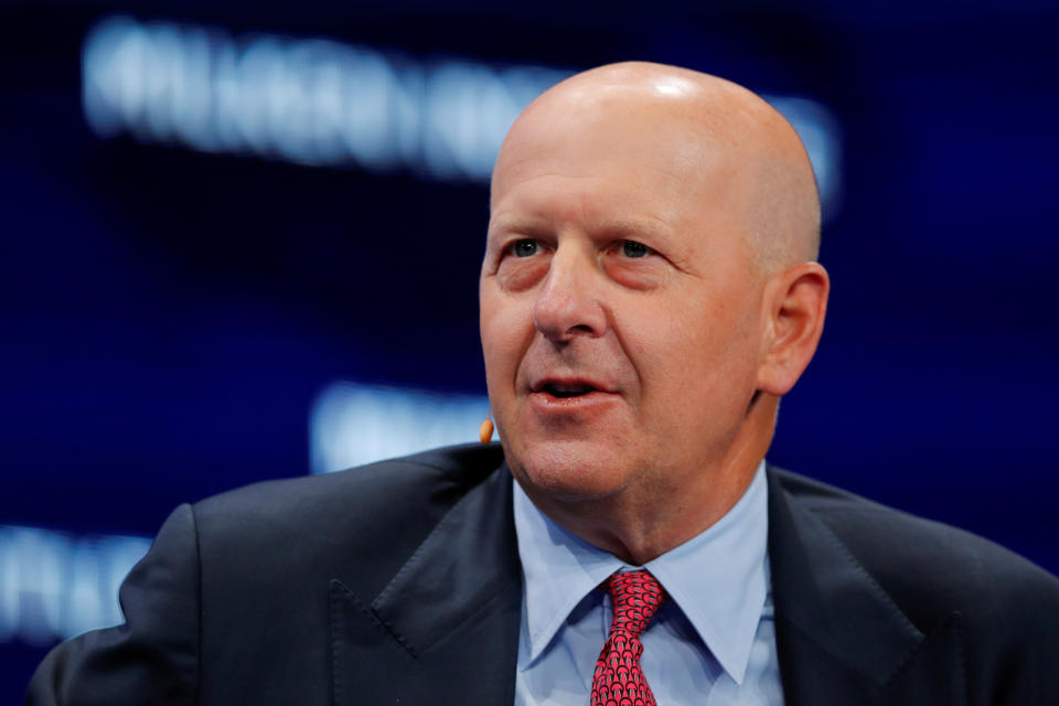 David M. Solomon, Chairman and CEO of Goldman Sachs, speaks during the Milken Institute's 22nd annual Global Conference in Beverly Hills, California, U.S., April 29, 2019.  REUTERS/Mike Blake