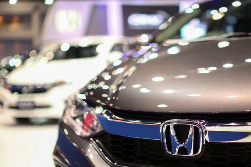 The logo of Honda is pictured at the 38th Bangkok International Motor Show in Bangkok