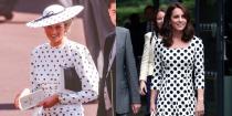 <p>Diana at the Royal Ascot race in Ascot, England, on June 15, 1988; Kate on the first day of the 2017 Wimbledon. </p>