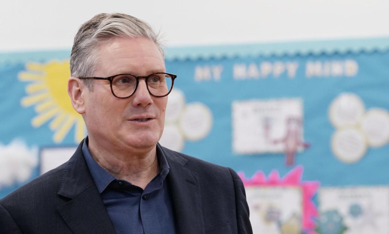 <span>Starmer, pictured here on a visit to a school in Essex, is expected to say that the Conservatives ‘have no plan to harness the potential of the creative industries’.</span><span>Photograph: Ian West/PA</span>