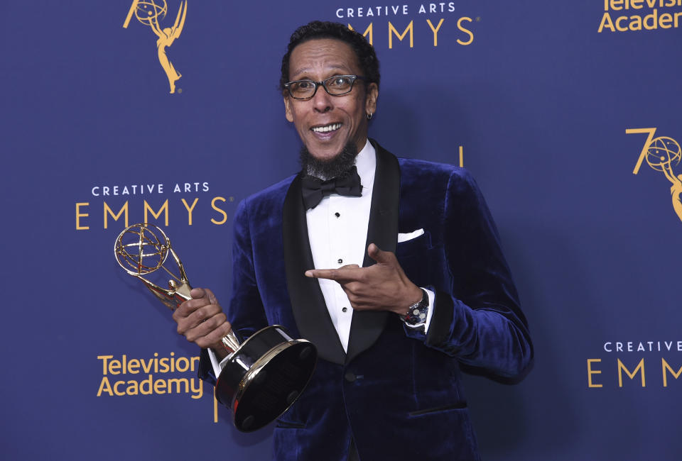 Ron Cephas Jones poses in the press room during night one of the Creative Arts with the award for outstanding guest actor in a drama series for the "A Father's Advice" episode of "This is Us" Emmy Awards at The Microsoft Theater on Saturday, Sept. 8, 2018, in Los Angeles. (Photo by Richard Shotwell/Invision/AP)