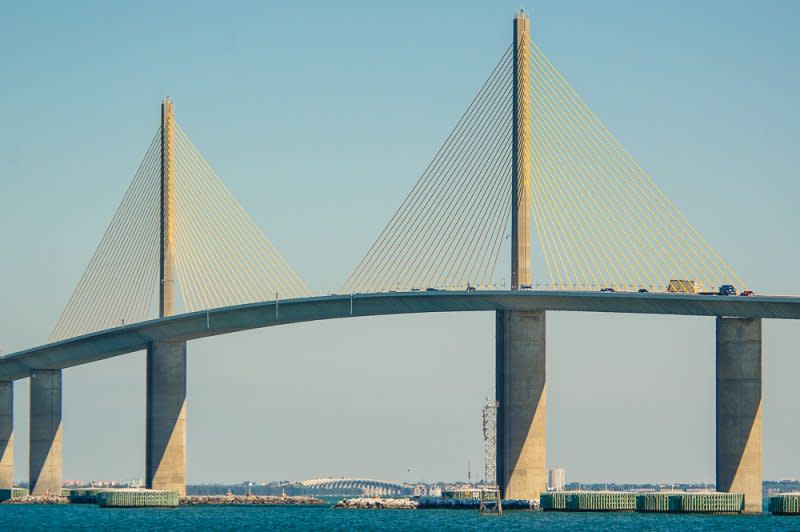 On May 9, 1980, a Liberian freighter rammed a bridge in Florida's Tampa Bay, collapsing part of the span and dropping 35 people to their deaths. A new $240 million Sunshine Skybridge, pictured, opened April 30, 1987. File Photo by Robert Neff/Wikimedia Commons