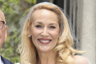 FILE - Jerry Hall poses for a photo at St Bride's Church after the celebration ceremony of the wedding of Rupert Murdoch and Hall in London, Saturday, March 5, 2016. (Photo by Joel Ryan/Invision/AP, File)