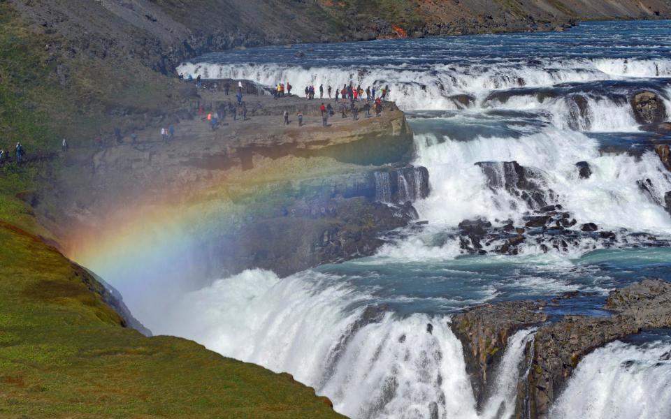 Waterfall Gullfoss with Rainbow, Golden Circle, Hvita River, Haukadalur, South Iceland, Iceland - Getty