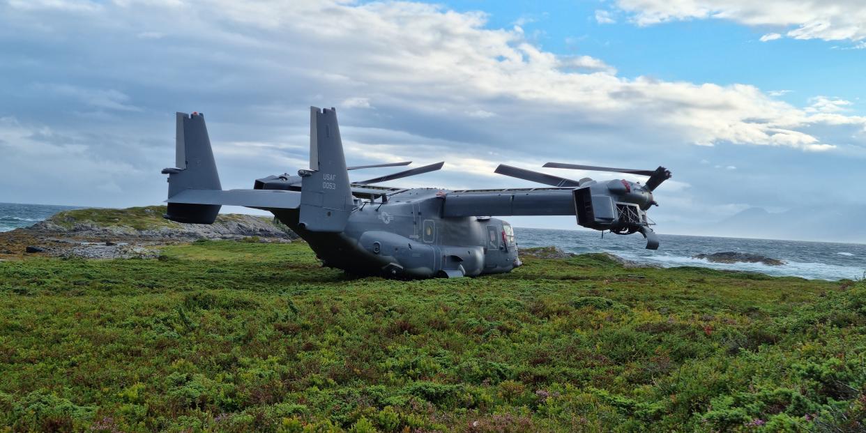 A US Osprey aircraft at a nature preserve in Stongodden, Norway.