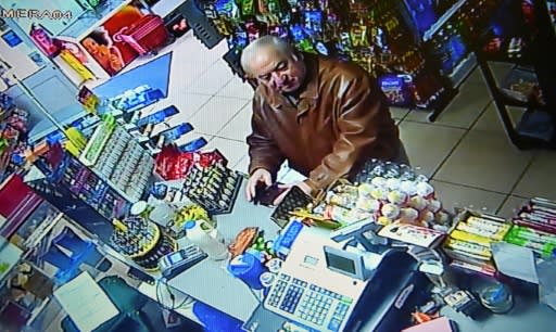 A still image from CCTV footage recorded on February 27, 2018 shows Russian double agent Sergei Skripal buying groceries