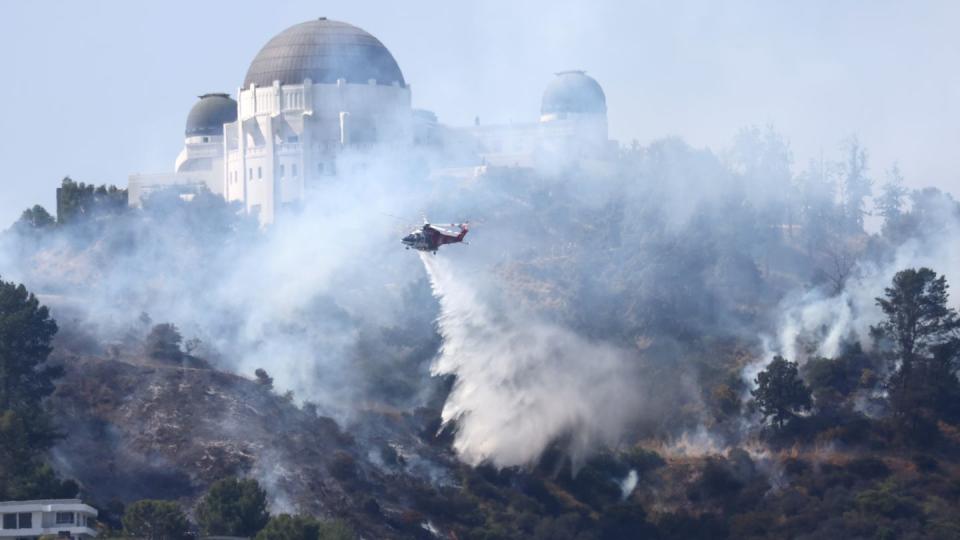 brush fire burns near griffith observatory in los angeles