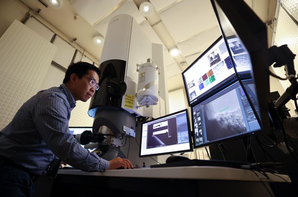 Tiankai Yao, transmission electron microscope group lead, works in the Materials and Fuels Complex at the Idaho National Laboratory in Atomic City, Idaho, on Wednesday, April 5, 2023. | Kristin Murphy, Deseret News