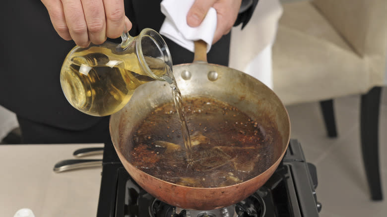 deglazing pan with white wine
