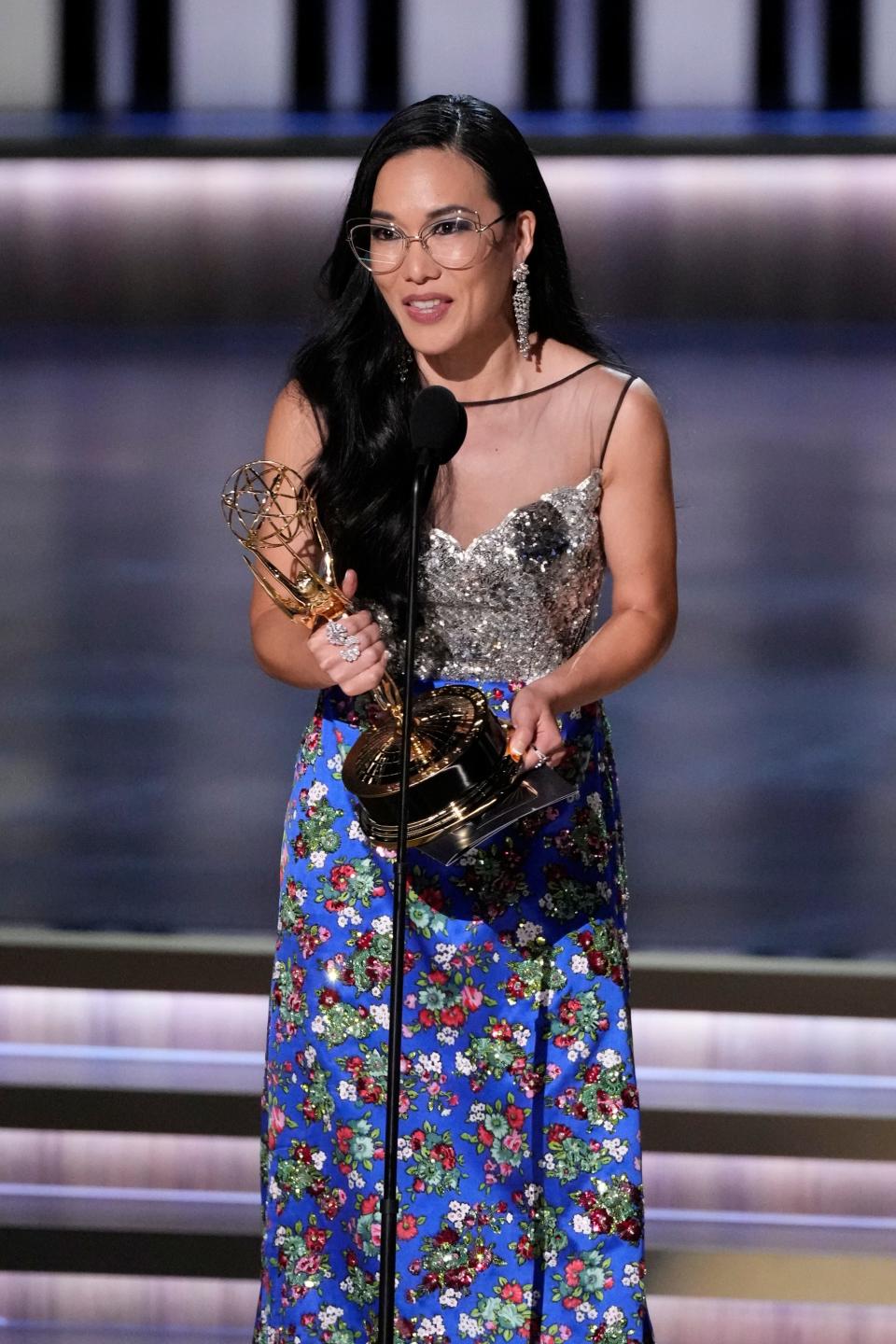 Ali Wong accepts the award for outstanding lead actress in a limited or anthology series or movie during the 75th Emmy Awards.