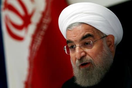 FILE PHOTO: Iranian President Hassan Rouhani takes part in a news conference near the United Nations General Assembly in the Manhattan borough of New York, U.S., September 22, 2016. REUTERS/Lucas Jackson/File Photo