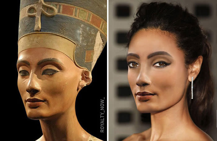 Recreación de la reina egipcia Nefertiti a partir de un busto. Vía royalty_now_