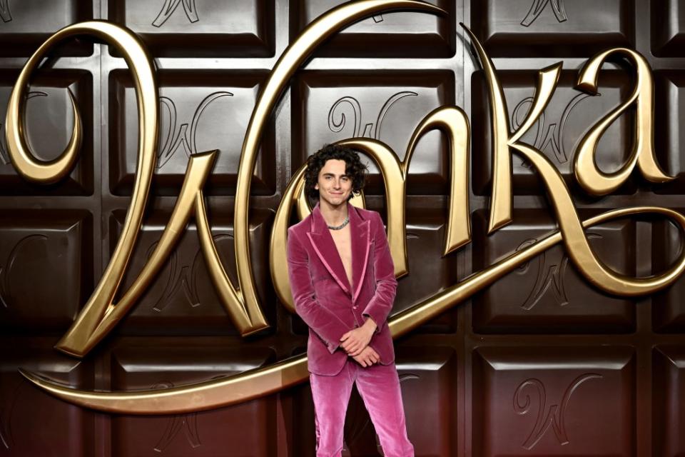 Timothée Chalamet attends the Warner Bros. Pictures World Premiere of “Wonka” at The Royal Festival Hall on November 28, 2023 in London, England. (Photo by Jeff Spicer/Getty Images for Warner Bros. Pictures)