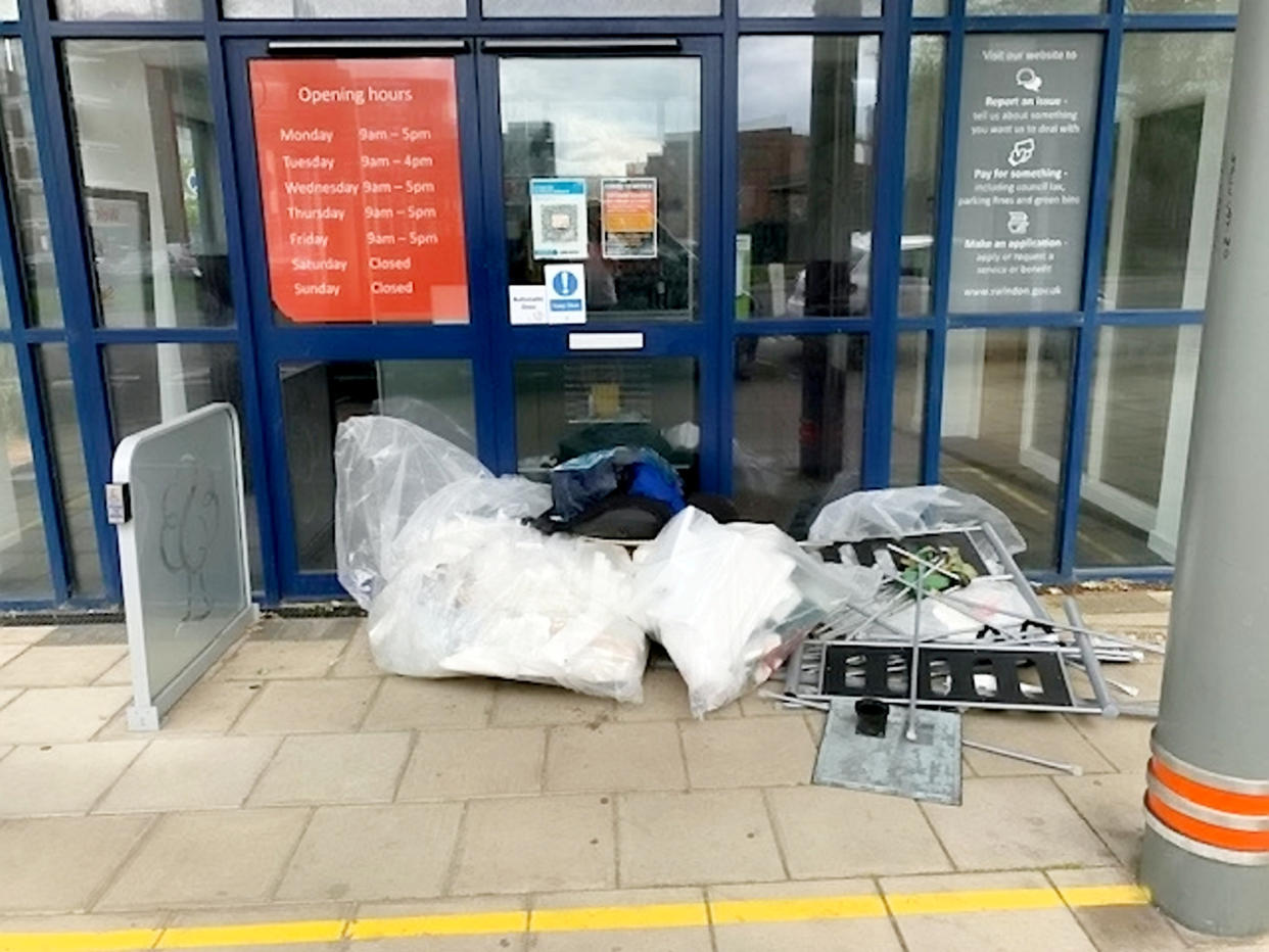 George Brockbanks left outside town council's office.  (SWNS)