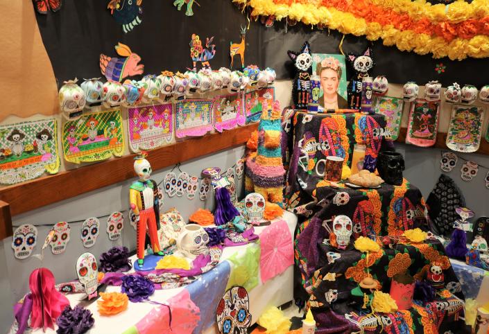 A colorful display at Roosevelt Intermediate School in Westfield included QR codes to assist students and staff in learning about Dia de los Muertos or Day of the Dead.