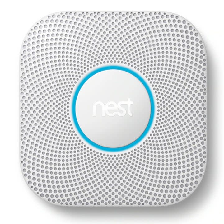 white Google nest carbon monoxide and radon wall detector