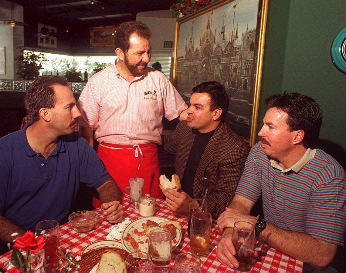 The DiCicco’s Italian restaurant at 2221 West Shaw Ave. is celebrating its 40th anniversary in this Fresno Bee file photo from 1996. Owner Paul DiCicco (center standing ) is pictured with Ray O’Canto, Nick PaPagni and Jack DuBeau.
