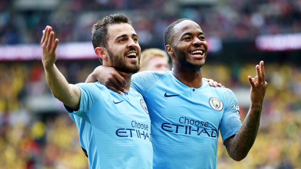 Sterling bagged a hat-trick in the City rout. Pic: Getty