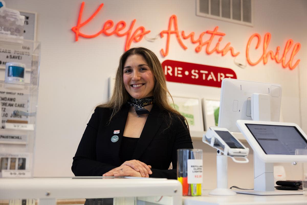 Owner Shayda Torabi, poses for a photo inside of Restart CBD on Thursday, May 9, 2024 in Austin. Torabi, along with her two sisters, become curious about the properties of the plant after Torabi had an accident and started using CBD as a solution to manage her pain.