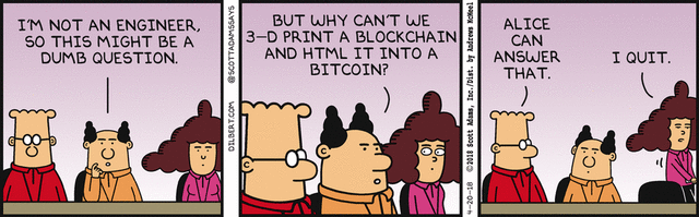 Dilbert Lampoons Corporate Blockchain Ignorance in Comic Strip