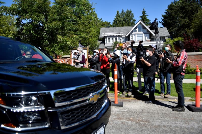 FILE PHOTO: Huawei Technologies Chief Financial Officer Meng Wanzhou leaves her home to attend a court hearing in Vancouver