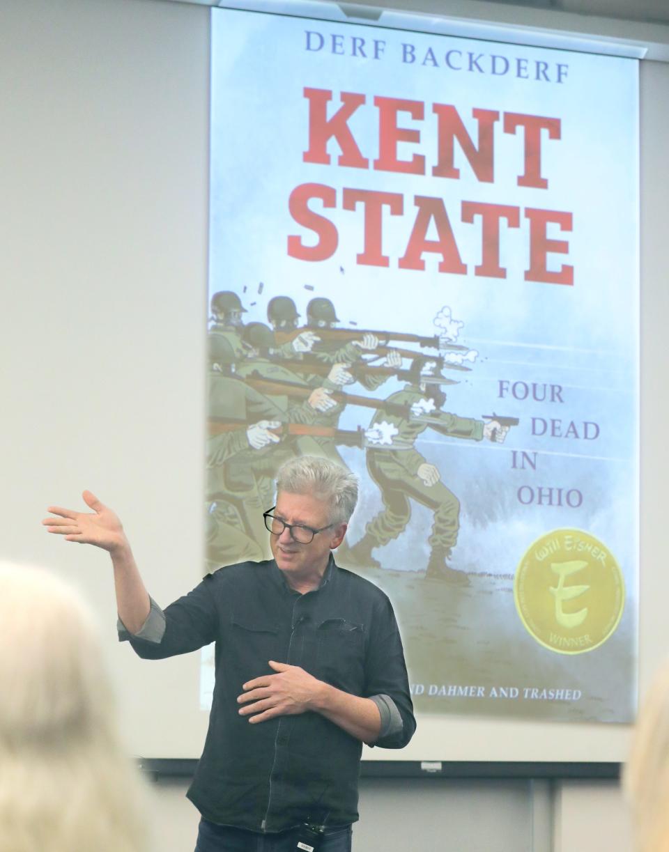 John "Derf" Backderf, the author of "Kent State: Four Dead in Ohio," talks about his book, which allowed the exhibit "Graphic Content: Comics of May 4" to come together. The exhibit is on display at the May 4 Visitors Center at Kent State University.