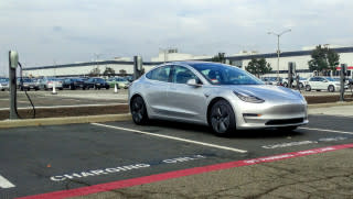 2017 Tesla Model 3 in Tesla assembly plant parking lot, Fremont, CA, November 2017