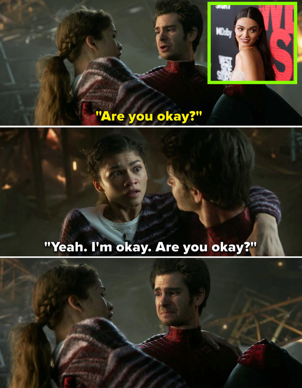 Spider-Man asking Michelle if she's okay