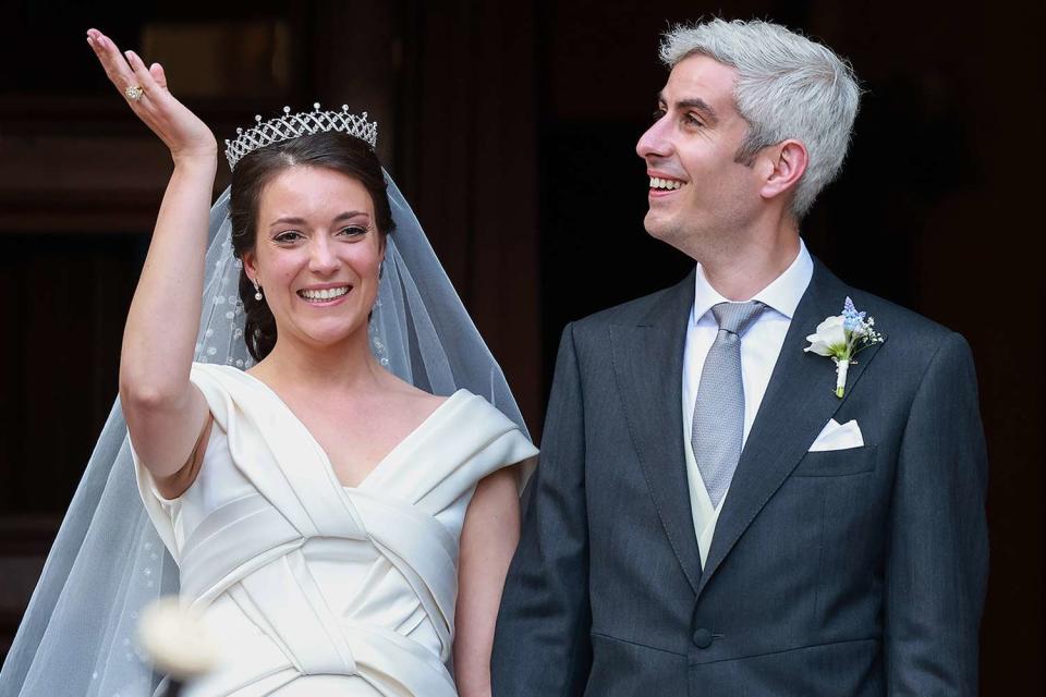 <p>Arnold Jerocki/WireImage</p> Princess Alexandra of Luxembourg and Nicolas Bagory on their April 29, 2023 wedding day in Bormes-les-Mimosas, France. 