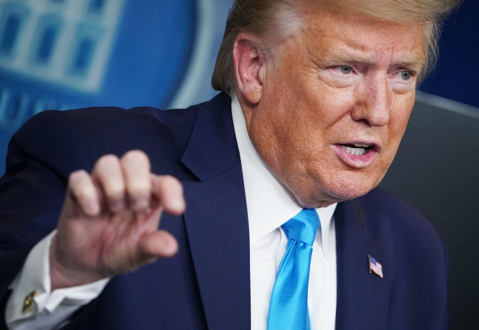 US President Donald Trump speaks during the daily briefing on the novel coronavirus, COVID-19, in the Brady Briefing Room at the White House on April 7, 2020, in Washington, DC. (Photo by MANDEL NGAN / AFP) (Photo by MANDEL NGAN/AFP via Getty Images)