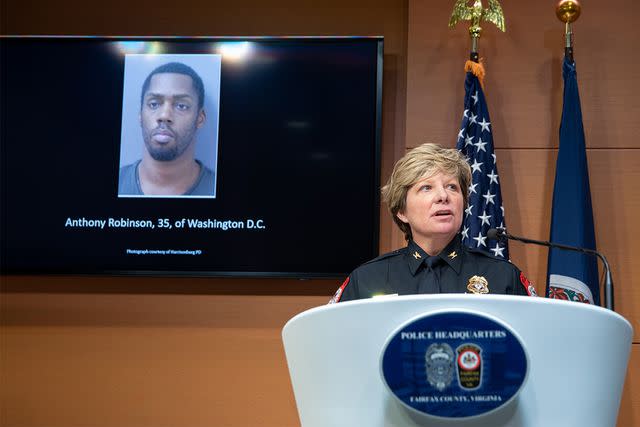 <p>Amanda Andrade-Rhoades/For The Washington Post via Getty</p> Harrisonburg chief of police Kelley Warner announces Anthony Robinson's arrest