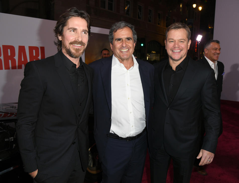 (L-R) Christian Bale, Peter Chernin and Matt Damon at the “Ford V Ferrari” premiere in 2019 - Credit: Kevin Winter/GI