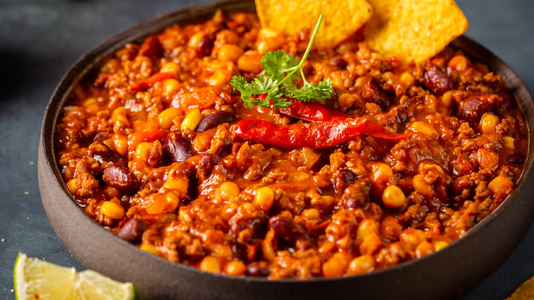 Chili con carne with beans and sweetcorn