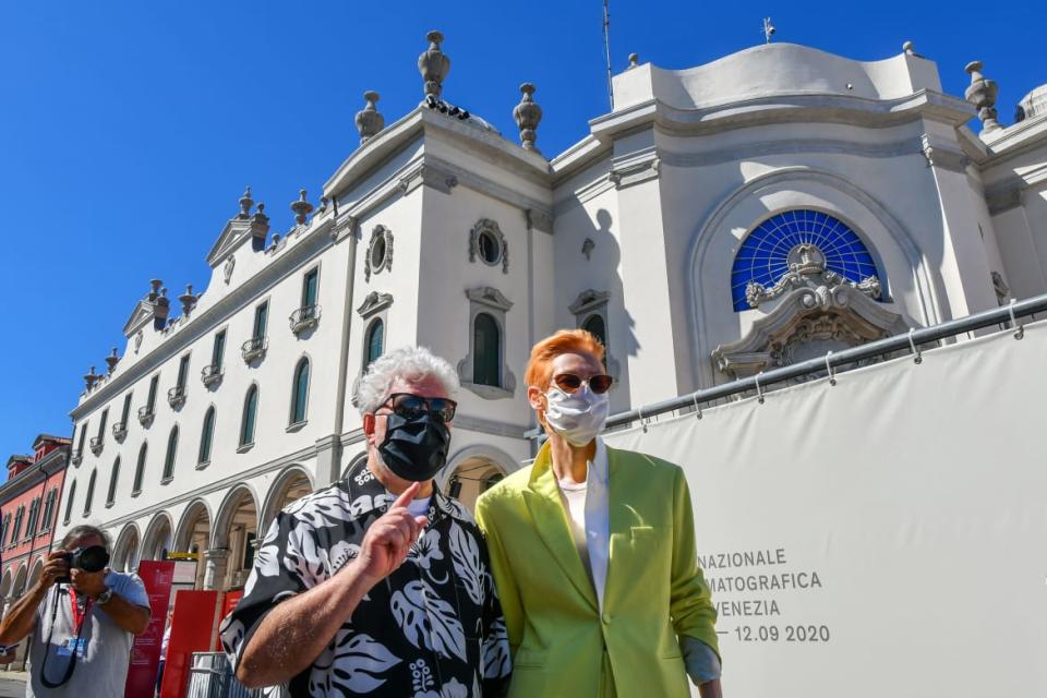 <div class="inline-image__caption"><p>Pedro Almodóvar and Tilda Swinton at the 77th Venice Film Festival on September 3, 2020, in Venice, Italy.</p></div> <div class="inline-image__credit">Alberto Pizzoli/AFP/Getty</div>
