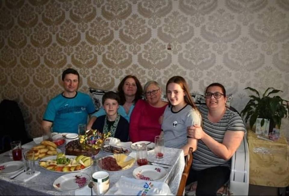 Left to right: Sergei Berdnikov, Illia Berdnikov (now 17), Iryna Berdnikov, Lindsay Cullimore, Emma Cullimore,18, and Jo Cullimore. (Jo Cullimore/PA)