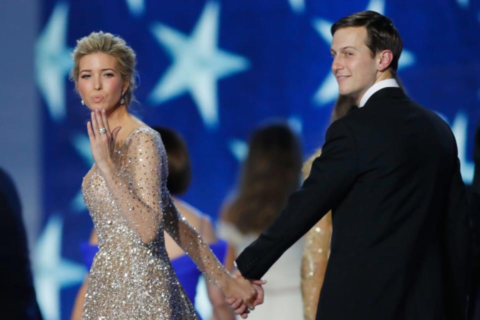 <div class="inline-image__caption"><p>Ivanka Trump and Jared Kushner dance at the Freedom Inaugural Ball at the Washington Convention Center, Jan. 20, 2017, in Washington, D.C.</p></div> <div class="inline-image__credit">Aaron P. Bernstein/Getty Images</div>