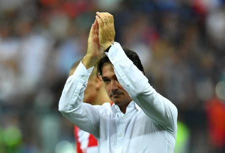 Soccer Football - World Cup - Final - France v Croatia - Luzhniki Stadium, Moscow, Russia - July 15, 2018 Croatia coach Zlatko Dalic applauds fans after the match REUTERS/Dylan Martinez