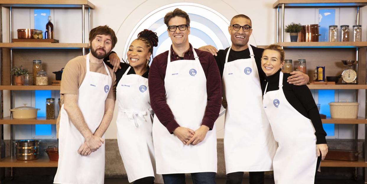 celebrity masterchef s18,heat 1,james buckley, mica ven, marcu brigstocke, richie anderson, dani dyer,strictly embargoed not for publication until 0001 hrs on tuesday 25th july 2023,shine tv,production