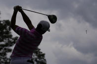 Xander Schauffele tees off on the ninth hole during the third round of the Masters golf tournament on Saturday, April 10, 2021, in Augusta, Ga. (AP Photo/Matt Slocum)