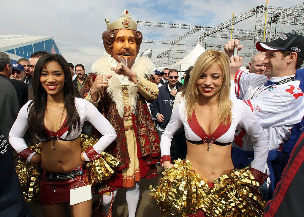 The Burger King mascot stands outside the stadium prior to the kickoff of Super Bowl XLII between the New York Giants and the New England Patriots.