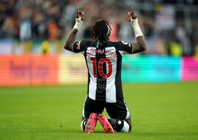 Allan Saint-Maximin celebrates scoring Newcastle's equaliser