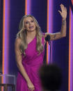 Carly Pearce accepts the award for single of the year for "I Hope You're Happy Now" at the 56th annual Academy of Country Music Awards on Sunday, April 18, 2021, at the Grand Ole Opry in Nashville, Tenn. (AP Photo/Mark Humphrey)